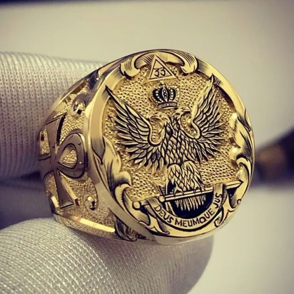 💎 Punk Alloy Round Street Trend Fashion Eagle Gold Rings for Man, INDN8467 - Picture 3 of 10